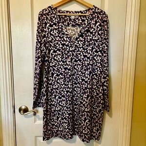 Diane Von Furstenberger Sz 14 Reina Long Sleeve Leaves Silk blend Jersey Dress